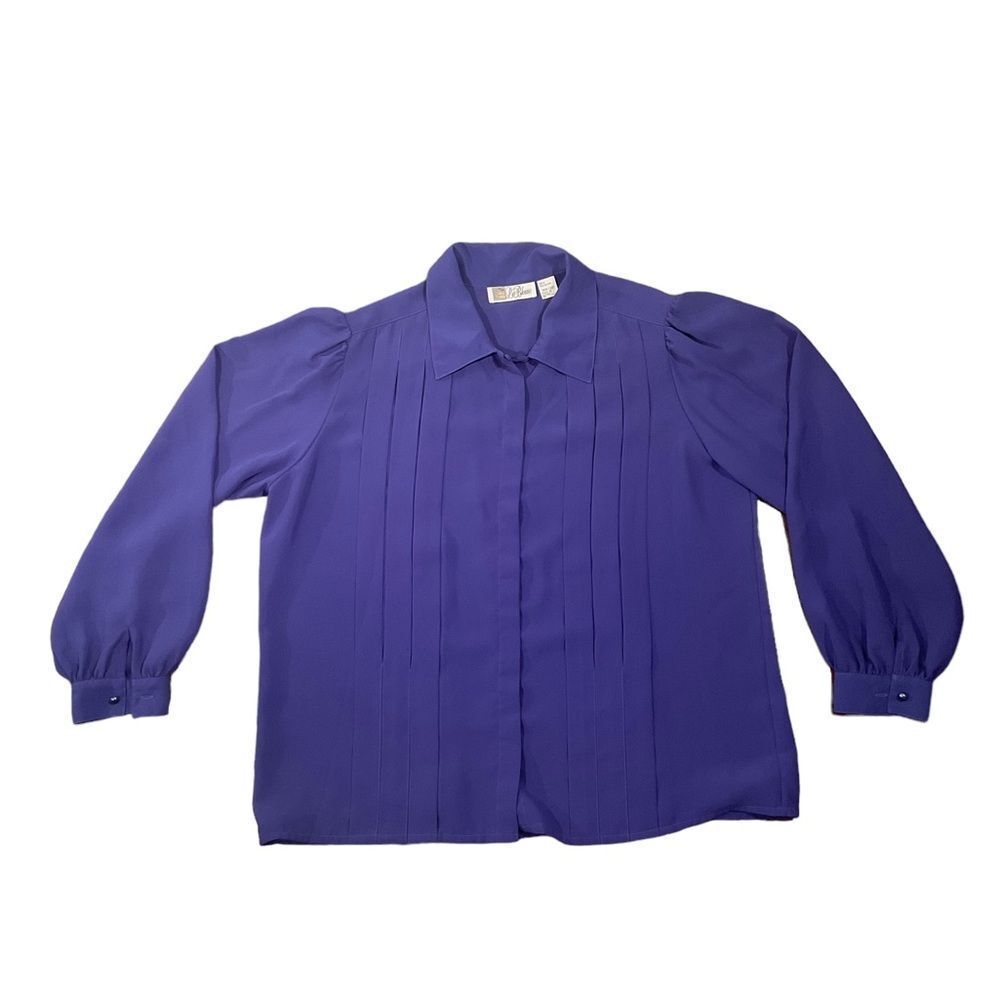 La Blouse Women’s Size 18W/38 Purple Silky Pleated Blouse Long Sleeve Top Shirt